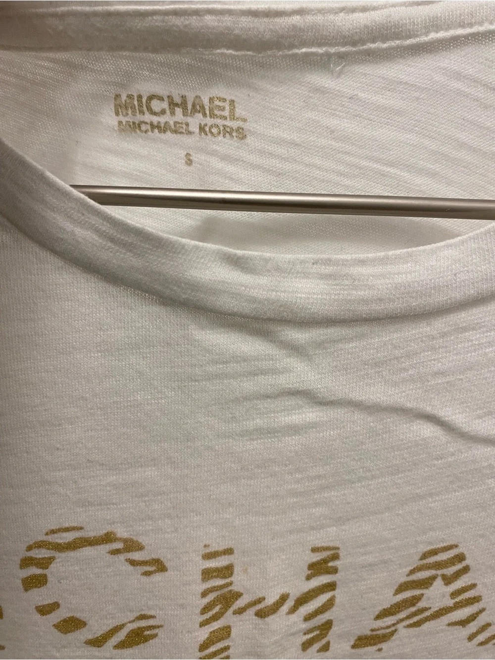 Michael Kors White Tee with Gold Zebra Logo